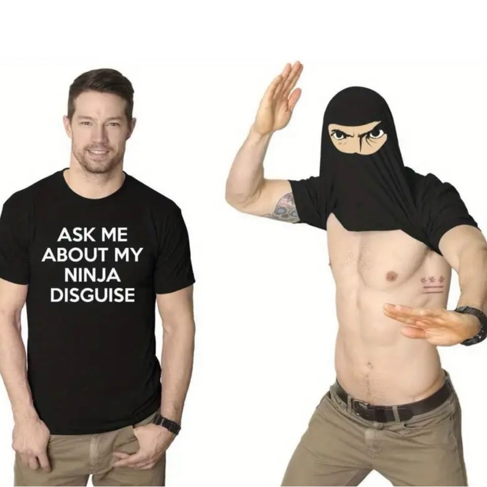 🥷 New! Black Ask Me About My Ninja Disguise Shirt Funny Flip Tee Size Large